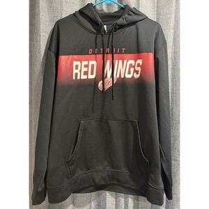NHL Mens Large Detroit Red Wings Black Hoodie Logo Pullover Hood Drawstring